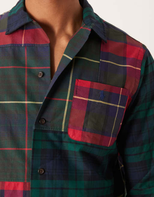 Polo Ralph Lauren - Camicia Oxford classica oversize a quadri scozzesi multicolore con logo, 5 di 5