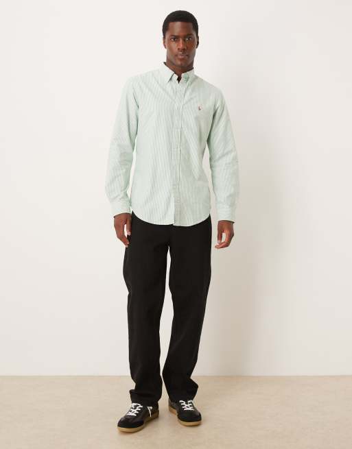 Polo Ralph Lauren - Camicia Oxford custom fit a righe verdi e bianche con logo, 2 di 5