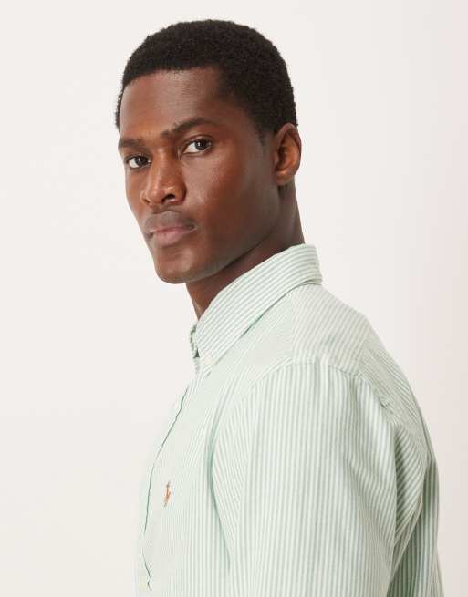 Polo Ralph Lauren - Camicia Oxford custom fit a righe verdi e bianche con logo, 4 di 5