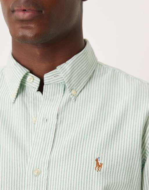 Polo Ralph Lauren - Camicia Oxford custom fit a righe verdi e bianche con logo, 5 di 5