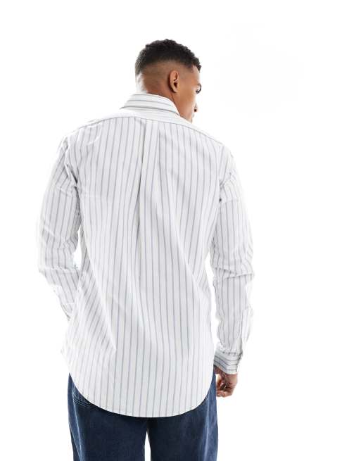 Polo Ralph Lauren - Camicia Oxford custom fit bianca a righe blu con logo, 3 di 4
