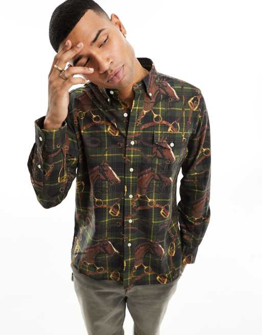 Polo Ralph Lauren - Camicia Oxford oversize classica multicolore con stampa di cavalli