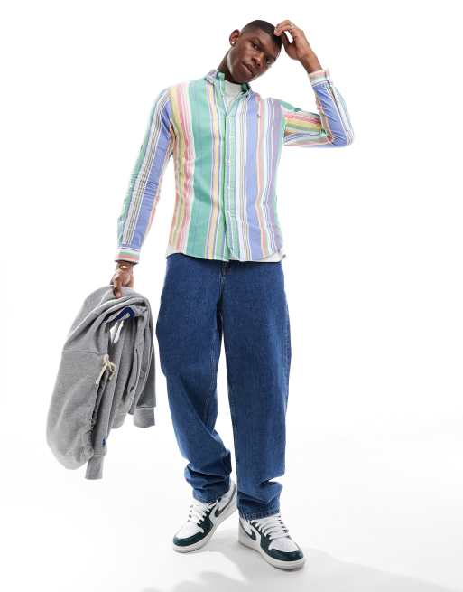 Polo Ralph Lauren - Camicia Oxford slim a righe multicolore con logo