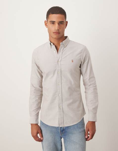 Polo Ralph Lauren - Camicia Oxford slim color tortora con icona del logo - view 1