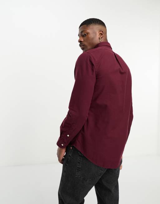 Polo Ralph Lauren Camicia Oxford slim fit bordeaux tinta in capo