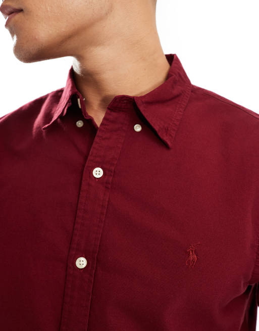 Polo Ralph Lauren Camicia Oxford slim fit bordeaux tinta in capo