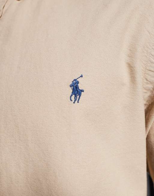 Polo Ralph Lauren - Camicia Oxford slim fit color cuoio sovratinta con logo, 4 di 5