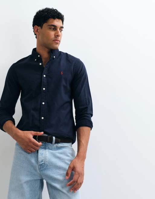Polo Ralph Lauren camicia Oxford slim fit con logo icon e lavaggio navy, 5 di 5