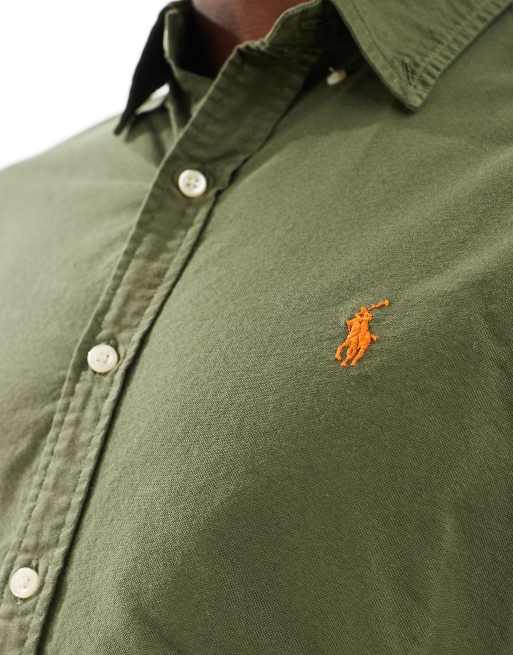 Polo Ralph Lauren - Camicia Oxford slim fit verde scuro sovratinto con logo, 3 di 4