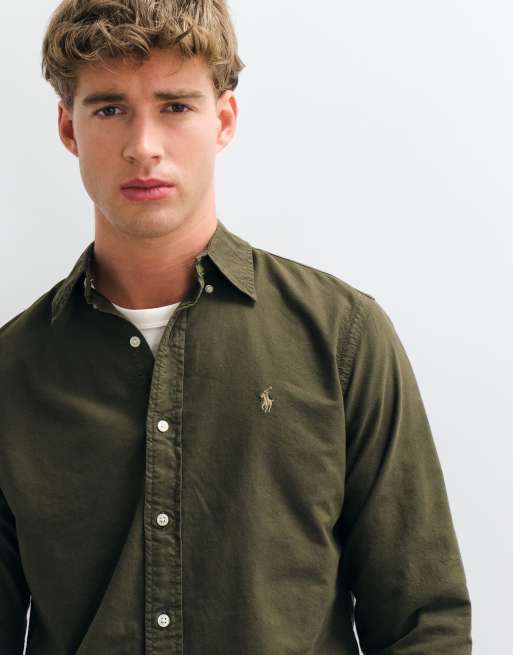 Polo Ralph Lauren - Camicia Oxford slim fit verde scuro sovratinto con logo, 2 di 5