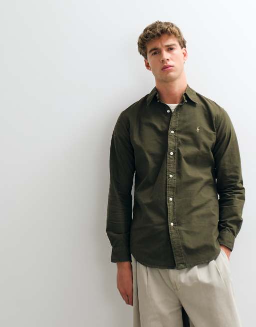 Polo Ralph Lauren - Camicia Oxford slim fit verde scuro sovratinto con logo, 4 di 5