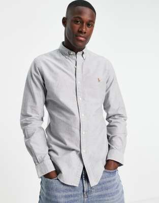 Polo Ralph Lauren - Camicia Oxford slim grigio ardesia con colletto button-down e logo - view 1