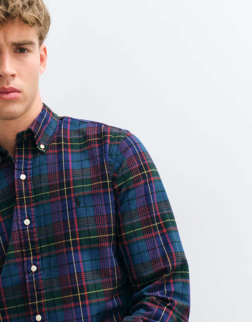 Polo Ralph Lauren camicia Oxford spazzolata custom fit con logo icon in navy e verde, 3 di 5