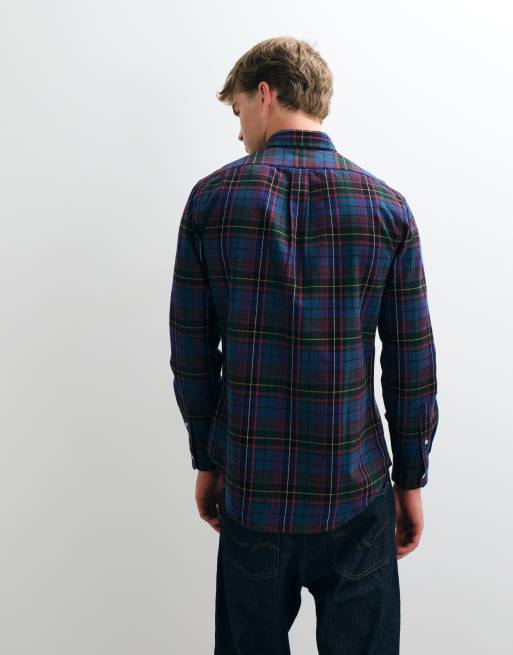 Polo Ralph Lauren camicia Oxford spazzolata custom fit con logo icon in navy e verde, 4 di 5