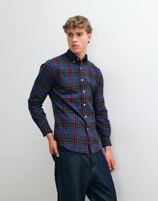 Polo Ralph Lauren camicia Oxford spazzolata custom fit con logo icon in navy e verde, 5 di 5