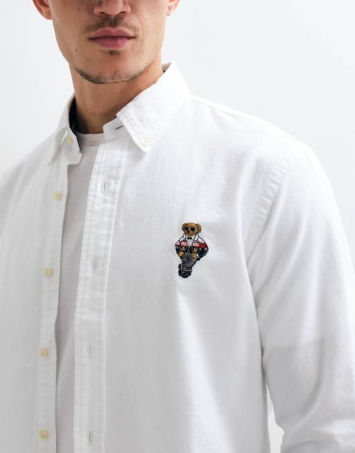 Polo Ralph Lauren camicia Oxford spazzolata Custom Fit con logo orso bianca, 3 di 5