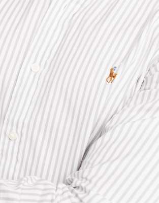 Camicia Oxford vestibilità standard elasticizzata bianca a righe grigie con logo-Grigio - Polo Ralph Lauren Camicia donna  - immagine1