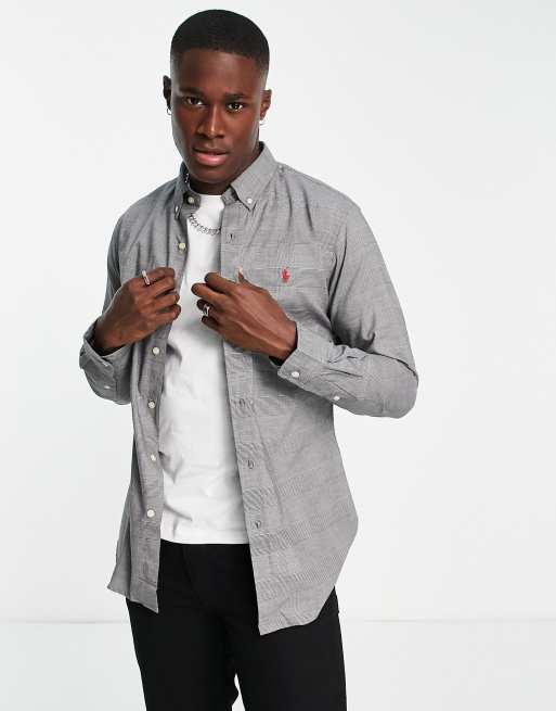 Polo Ralph Lauren - Camicia sartoriale slim in twill a quadri neri e color crema con logo