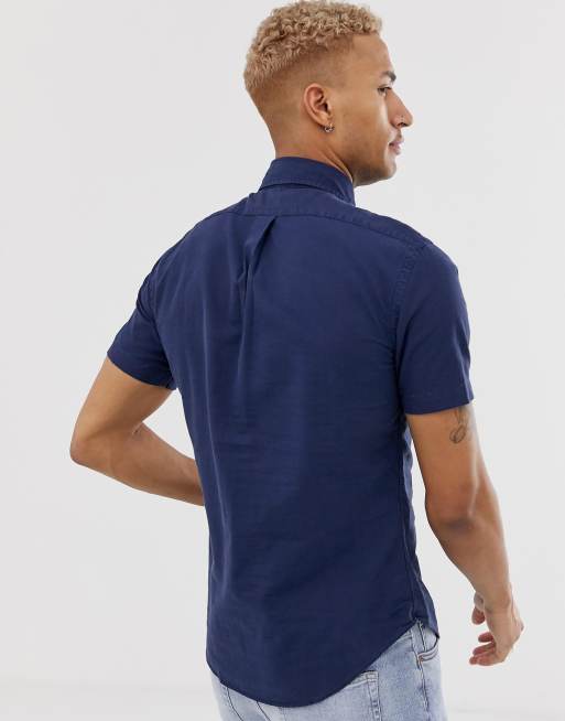 Polo Ralph Lauren - Camicia slim a maniche corte blu navy tinta in capo con colletto button-down, 2 di 4