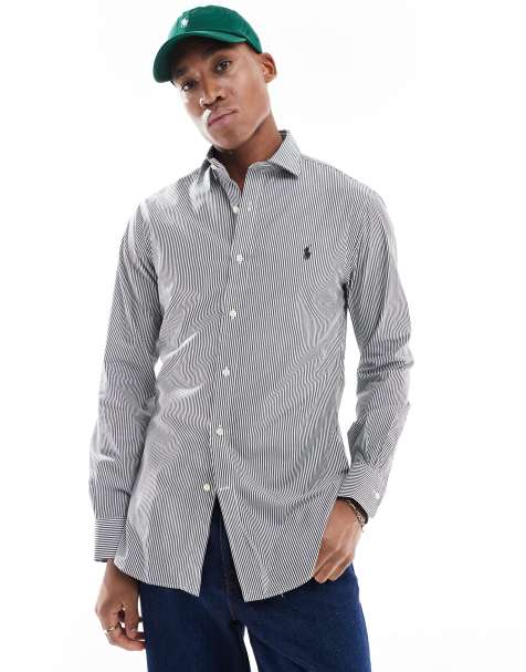 Polo Ralph Lauren - Camicia slim elegante in popeline bianca e nera a righe con colletto e logo - view 1