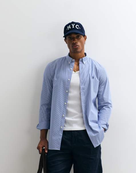 Polo Ralph Lauren - Camicia slim fit in popeline blu/bianco a righe sottili con logo - view 1