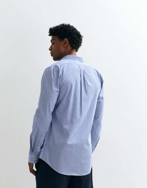 Polo Ralph Lauren - Camicia slim fit in popeline blu/bianco a righe sottili con logo, 4 di 5