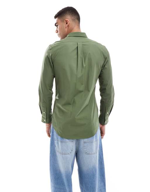 Polo Ralph Lauren - Camicia slim fit in popeline verde oliva con logo, 2 di 4
