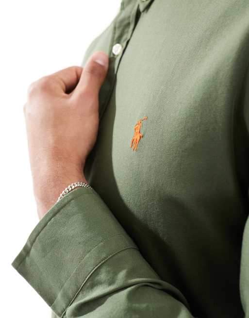 Polo Ralph Lauren - Camicia slim fit in popeline verde oliva con logo, 4 di 4