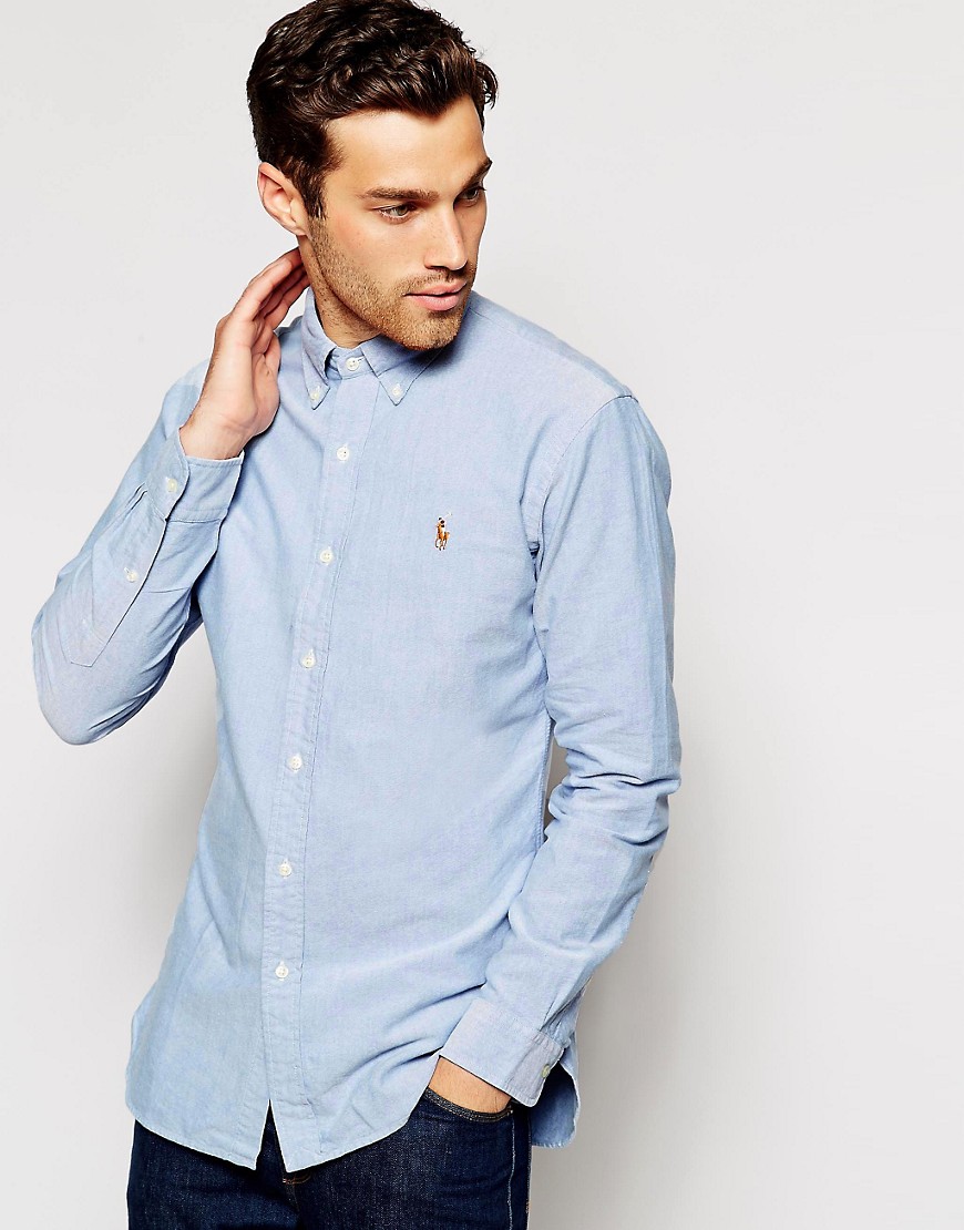 Polo Ralph Lauren - Camicia slim fit in tessuto Oxford-Blu