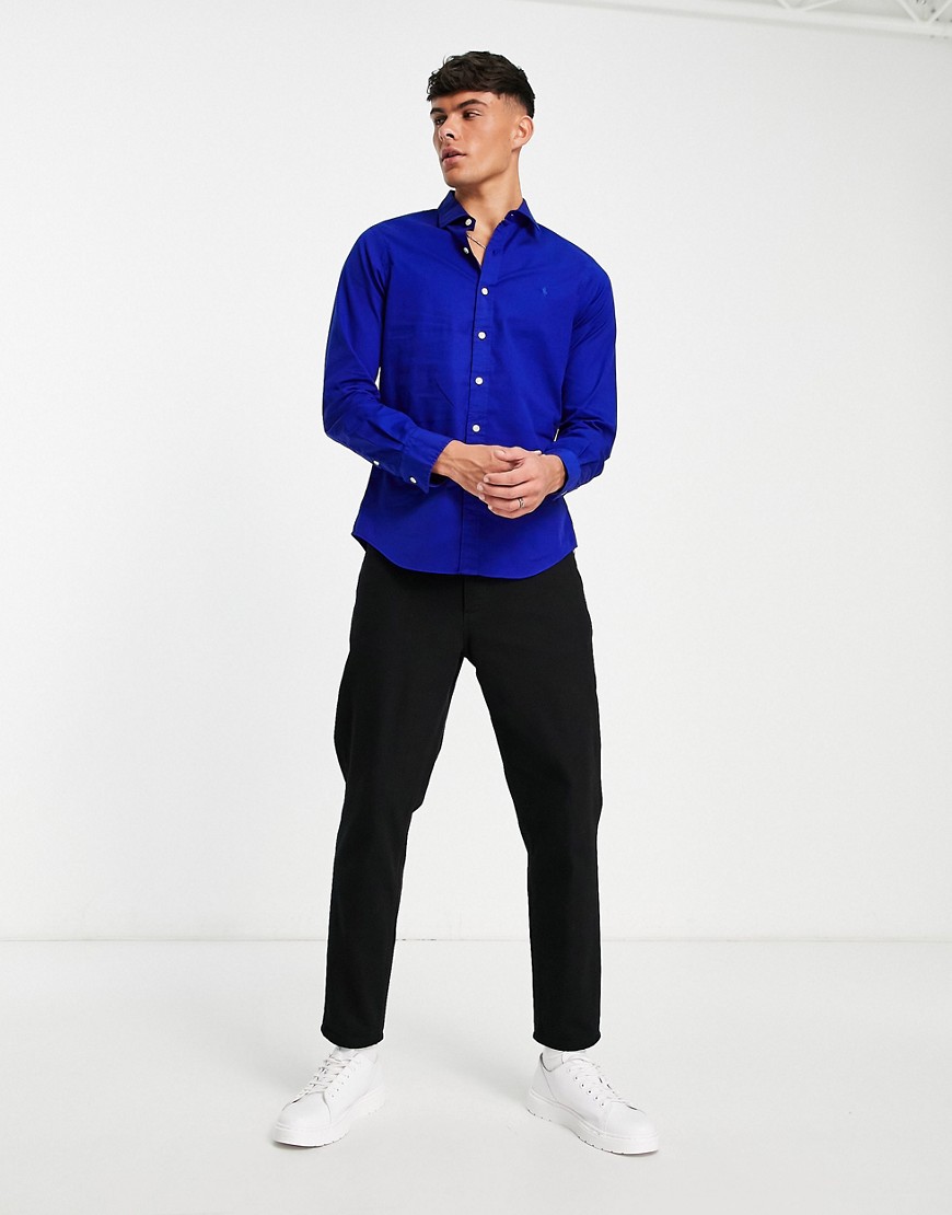 Camicia slim fit in twill blu reale modello tinto con logo tono su tono - Polo Ralph Lauren Camicia donna  - immagine1