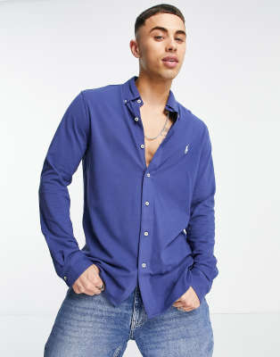 Polo Ralph Lauren icon logo slim fit pique shirt in navy - ASOS Price Checker