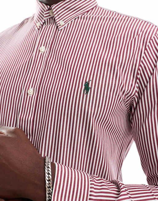 Polo Ralph Lauren Camicia slim in popeline a righe vinaccia e
