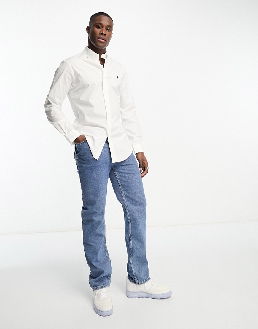 Camicia slim in popeline bianca con logo-Bianco - Polo Ralph Lauren Camicia donna  - immagine2