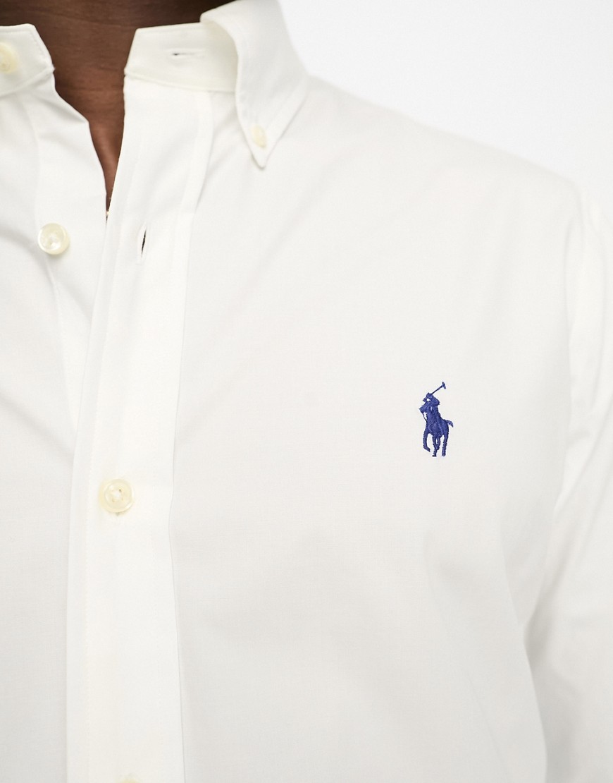 Camicia slim in popeline bianca con logo-Bianco - Polo Ralph Lauren Camicia donna  - immagine1