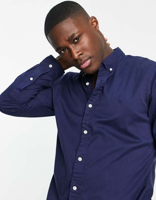 Polo Ralph Lauren - Camicia slim in twill blu navy con icona del logo