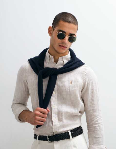 Polo Ralph Lauren - Camicia sportiva a maniche lunghe in lino bianco sporco custom fit - view 1