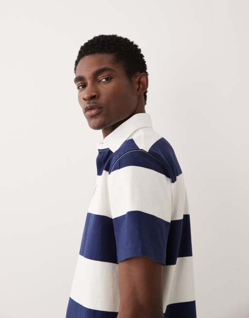 Polo Ralph Lauren - Camicia stile rugby a maniche corte blu navy e bianca a righe con logo iconico, 4 di 5