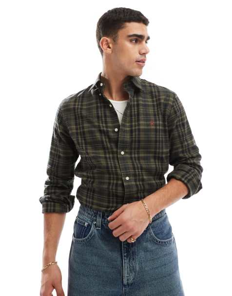 Polo Ralph Lauren - Camicia tecnica in twill spazzolato verde scuro a quadri con logo - view 1