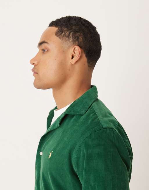 Polo Ralph Lauren - Camicia verde custom fit in tessuto a coste con logo, 4 di 5