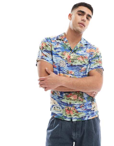 Polo Ralph Lauren - Camicia vestibilità classica a maniche corte multicolore in rayon con stampa di paesaggio ispirata al surf e rever - view 1