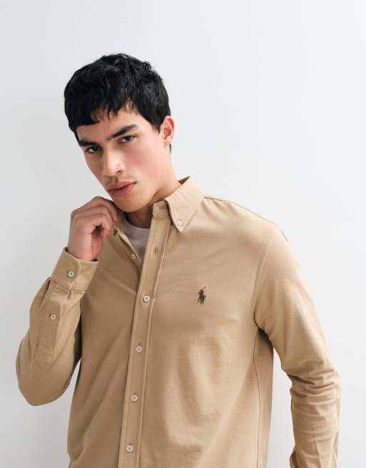 Polo Ralph Lauren - camisa beige de manga larga con botones, 4 de 5