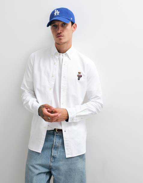 Polo Ralph Lauren camisa oxford cepillada custom fit con logo de oso en blanco - view 1