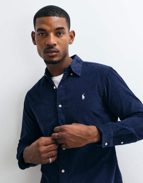 Polo Ralph Lauren - camisa oxford de pana slim fit con logo icon en azul marino - view 1