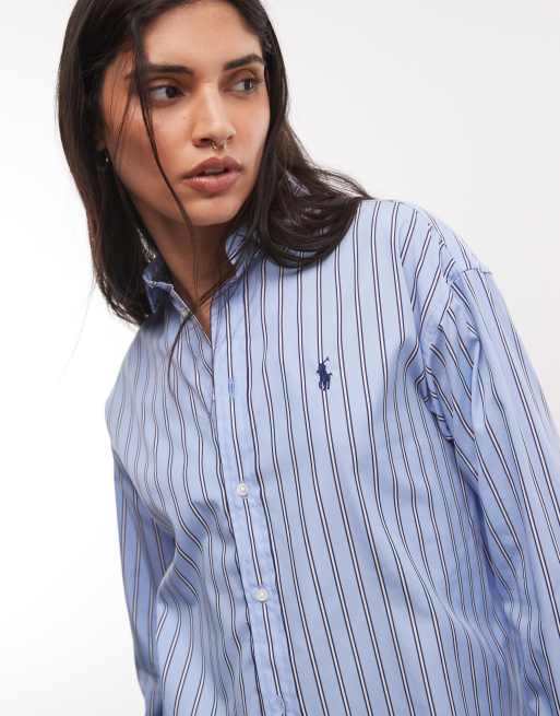Polo Ralph Lauren - camiseta de corte holgado a rayas de algodón azul claro con logo icon, 3 de 4