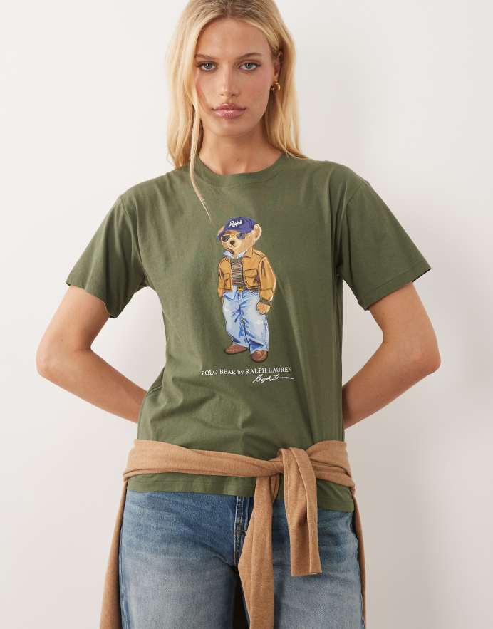 Polo Ralph Lauren camiseta de corte recto con Polo Bear en verde oscuro