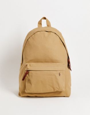 Polo Ralph Lauren canvas backpack in tan with logo