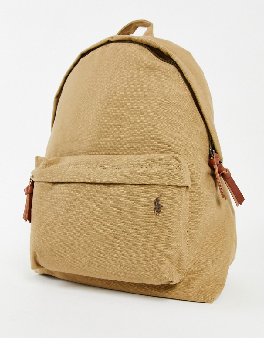Polo Ralph Lauren canvas backpack in tan with pony logo-Brown