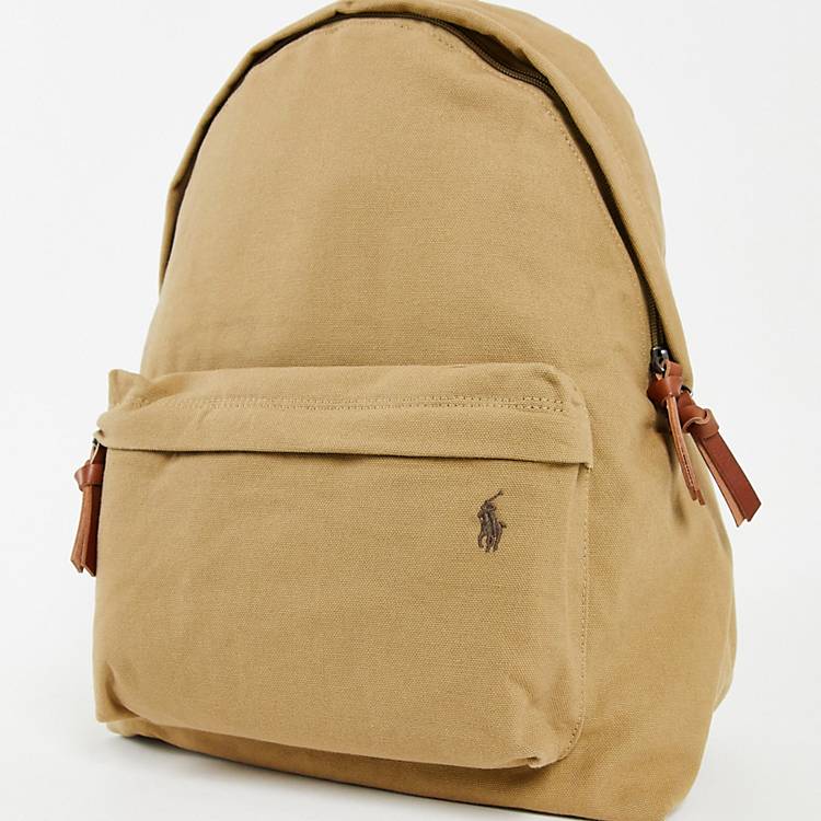 Polo Ralph Lauren canvas backpack in tan with pony logo