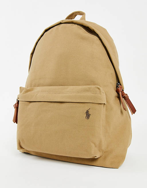 Polo Ralph Lauren canvas backpack in tan with pony logo