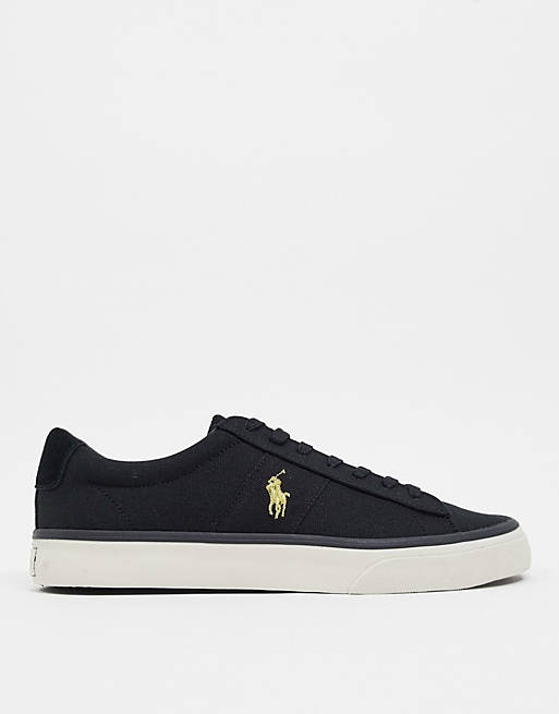 Polo Ralph Lauren – Canvas Sayer – Czarne buty sportowe ze złotym logo